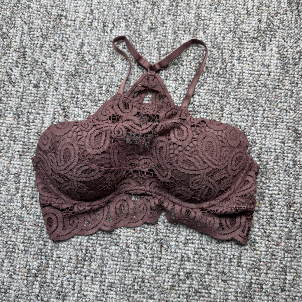Pink Victoria's Secret Push Up Bra Womens Small Lace Halter Bralette Mauve
